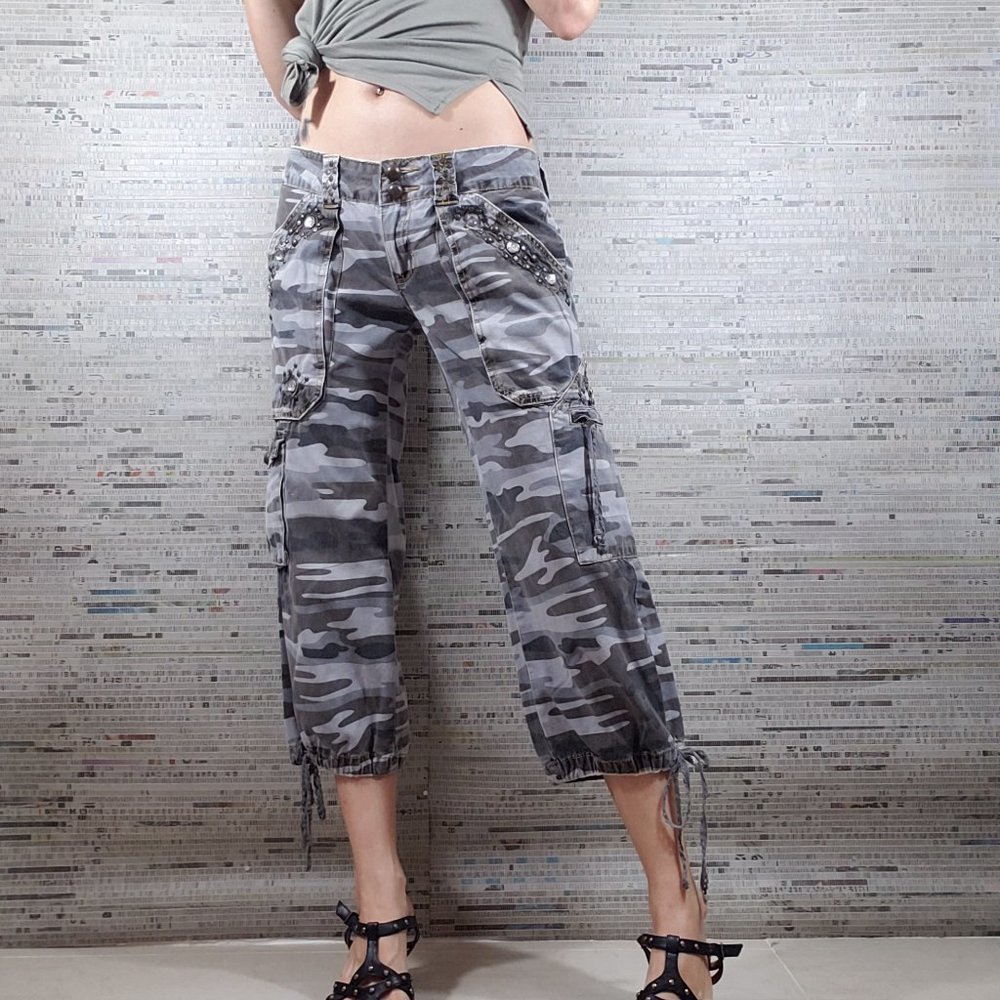 COPY - Miss Me Camo Cargo Capri Pants Jeweled + S…